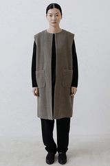 Wool Boucle Long Vest | Moss Gray