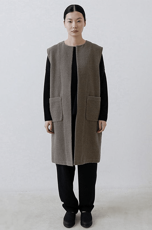 Wool Boucle Long Vest | Moss Gray