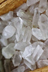 crystal quartz in wooden box