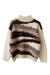 Wol Hide knit weave sweater in brown, beige, and cream strata color