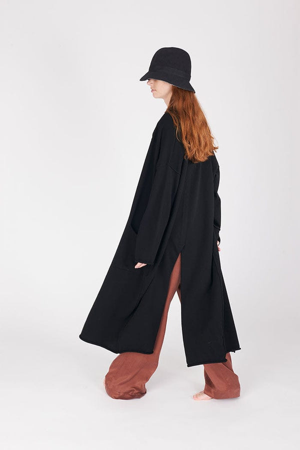 italian seamed long black cardigan coat