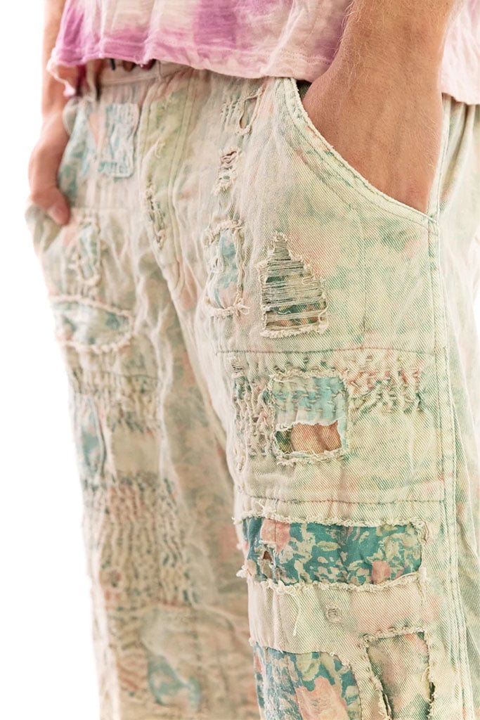distressed patchwork boho denim pants
